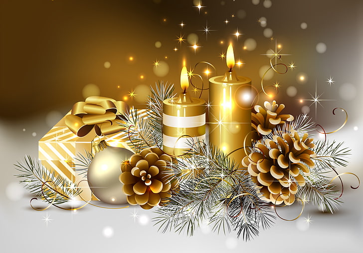 Christmas Holiday Winter Scene, glowing, cool, tree, star shape Free HD Wallpaper