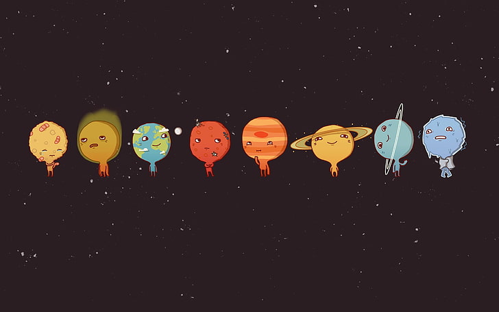 Cute Vintage Solar System Planets, copy space, people, art and craft, computer graphic Free HD Wallpaper