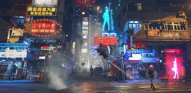 Cyberpunk Anime City, motion, transportation, architecture, communication Free HD Wallpaper