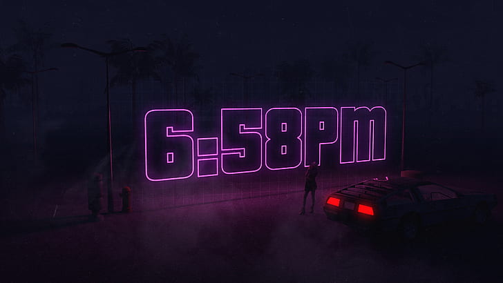 DeLorean DMC-12, style, neon, time, by trey trimble Free HD Wallpaper