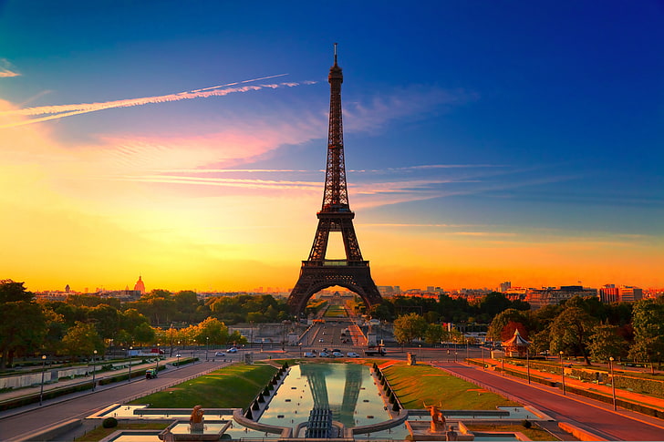 Eiffel Tower Paris France, sky, paris sunset, international landmark, national landmark Free HD Wallpaper