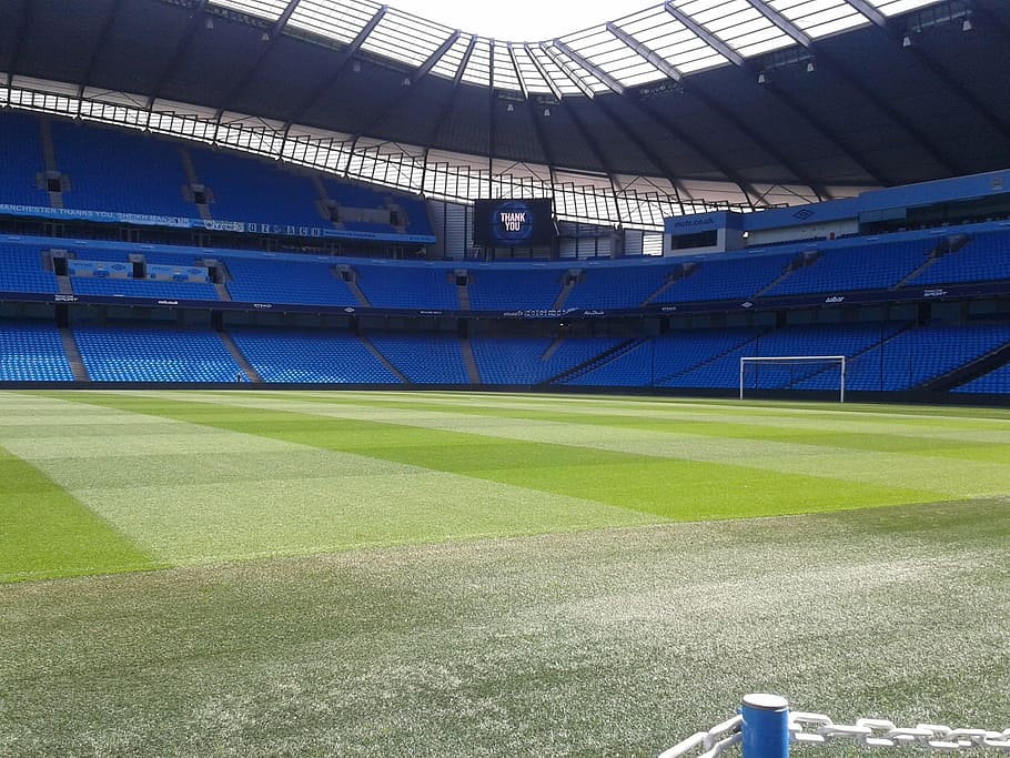 Etihad Stadium Seating, built structure, outdoors, no people, goal