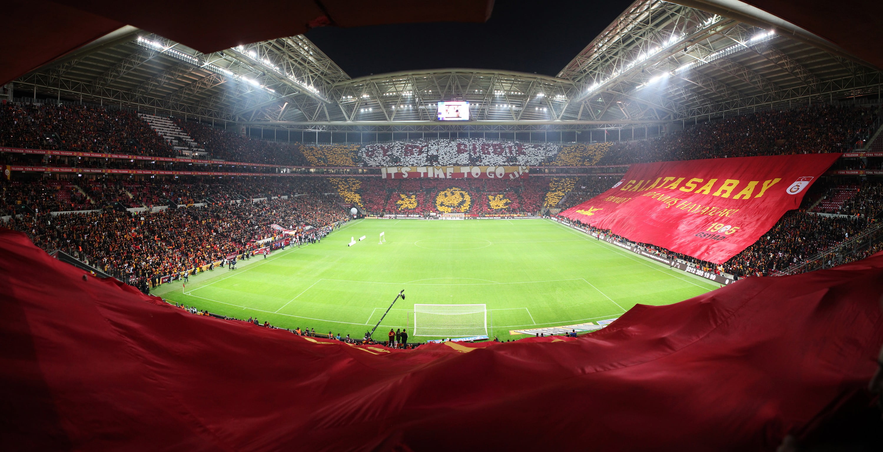 Galatasaray Stadium, people, floodlit, match  sport, red