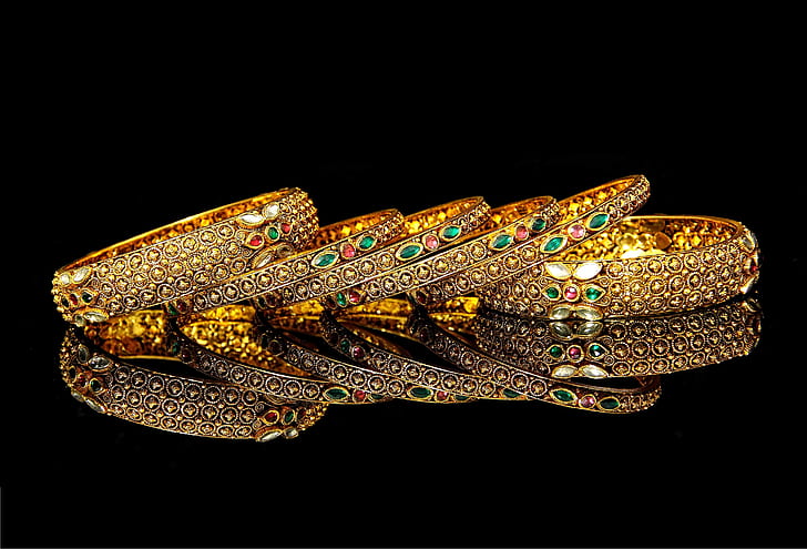 Gold Jewelry Designs, picture, bracelets, gold glitter, reflection Free HD Wallpaper