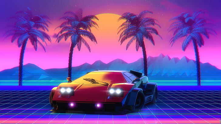 Gold Lamborghini Countach, transport and vehicles, neon, outrun, synth Free HD Wallpaper