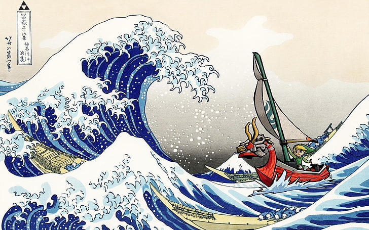 Hokusai Ocean Waves, outdoors, paint, text, sport Free HD Wallpaper