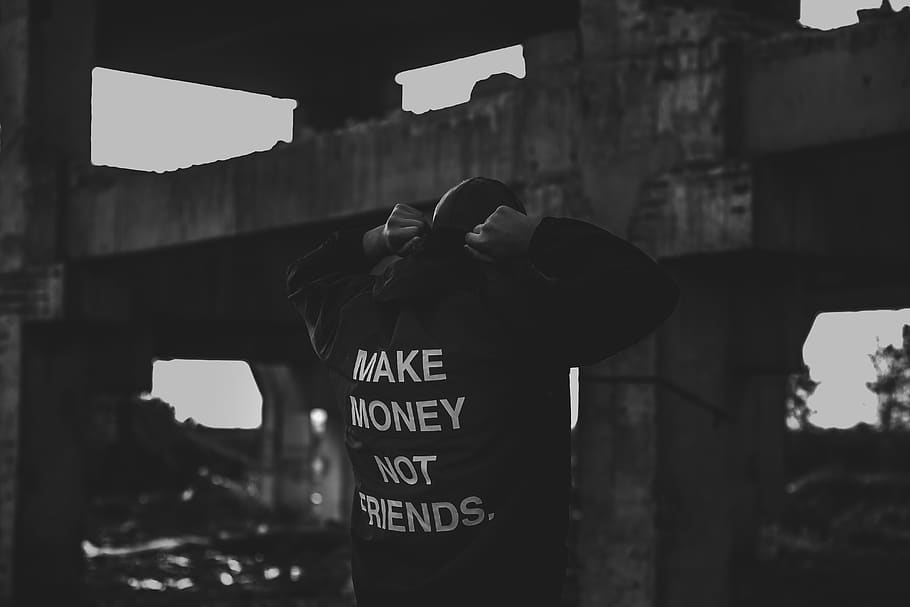 Make Money Not Friends Aesthetic, clothing, city, text, real people