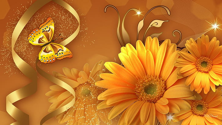 Mexican Marigold, flowers, remember, orange, butterfly Free HD Wallpaper