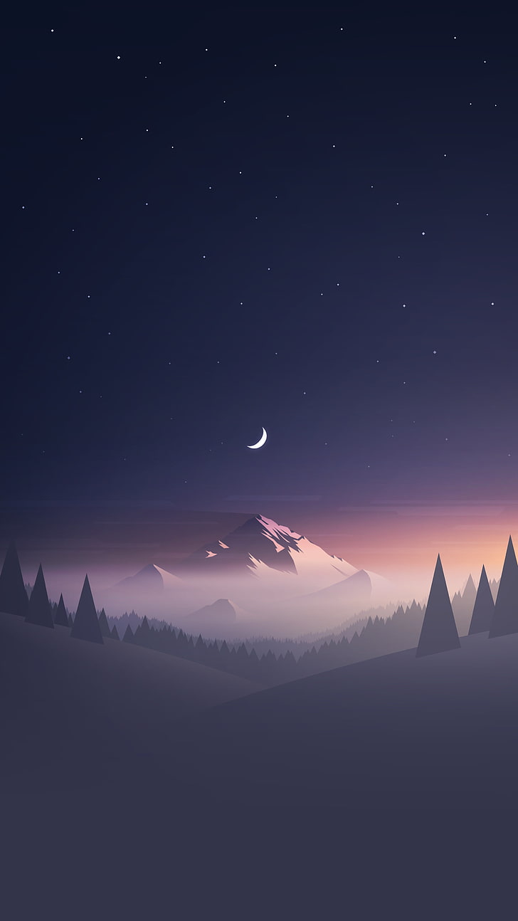 Moon and Tree, minimalism, space, exploration, adventure Free HD Wallpaper