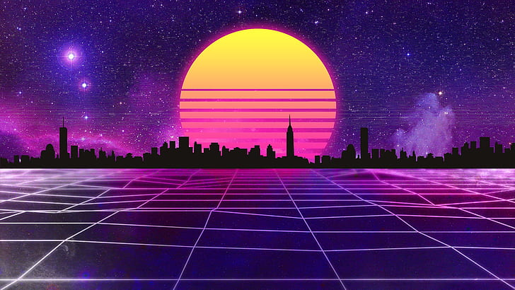 Neon 80s Retro Sun Art, space, synth, new retro wave, music Free HD Wallpaper