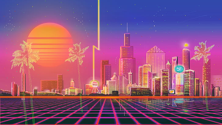 Neon City PC, futuresynth, music, illustration, new retro wave Free HD Wallpaper