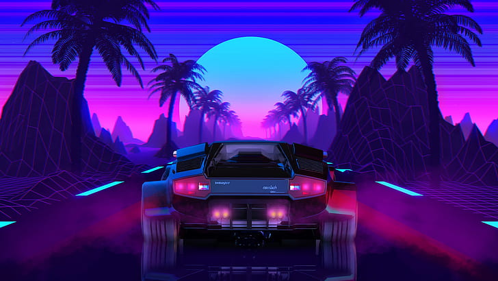 Neon Gas Station, synthwave, the sun, outrun, retrouve Free HD Wallpaper
