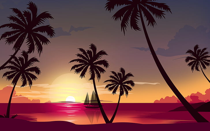 Neon Palm Tree Clip Art, beach, 80s, palma, ocean Free HD Wallpaper