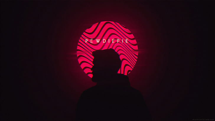 PewDiePie Wave Pattern, black background, pewdiepie, silhouette, lights Free HD Wallpaper