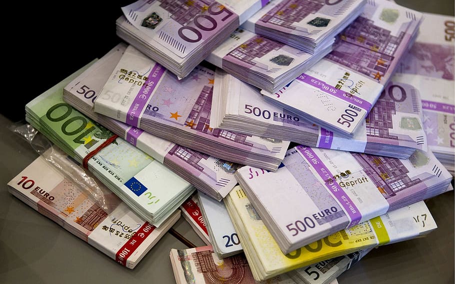 Piles of Cash Euros, communication, newspaper, abundance, still life