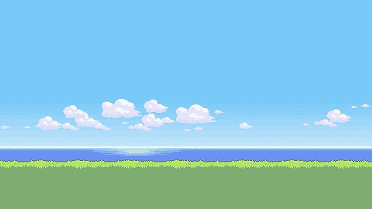 Pokemon Landscape, pixel art, scenics  nature, clouds, pixels