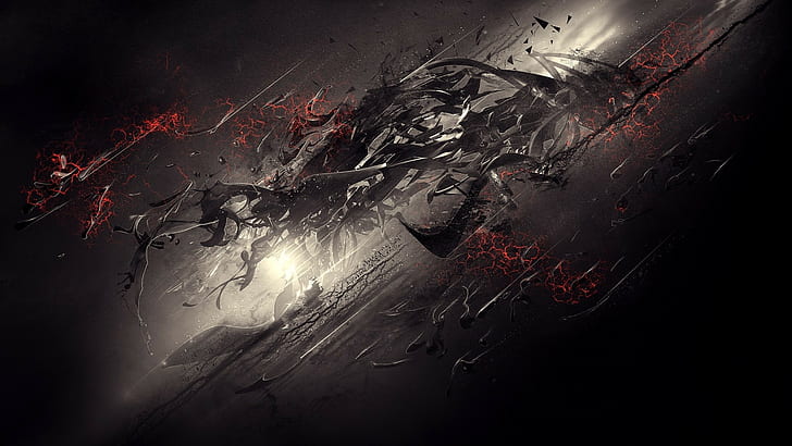 Red Black and Gray, damaged, smoke  physical structure, burning, violence Free HD Wallpaper