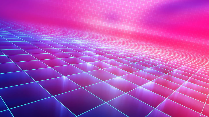 Retro 80s Neon Grid Blue, graphics, light  natural phenomenon, retrofuture, indoors Free HD Wallpaper