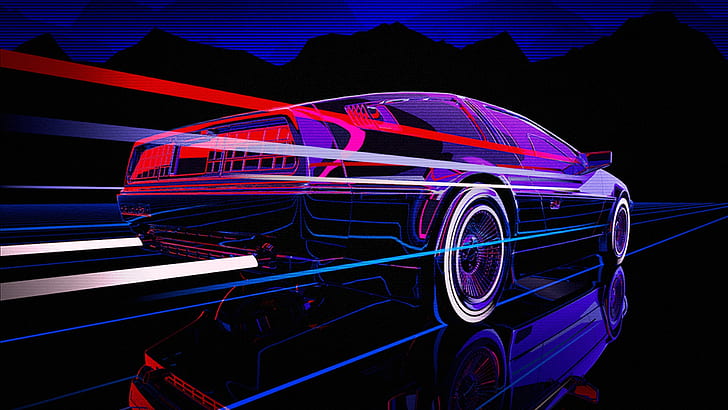 Retro 80s Neon, outrun, synthwave, delorean, retrouve Free HD Wallpaper