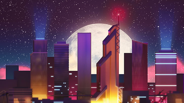 Retro Miami 80s, lighting, retro style, skyscraper, sky Free HD Wallpaper