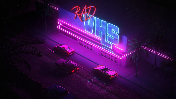 Retro Miami 80s, machine, night, dmc12, outrun Free HD Wallpaper