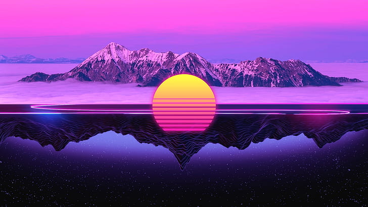 Retro Sunset, reflection, outrun, synth, neon Free HD Wallpaper