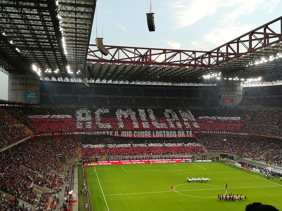 San Siro Seating, sky, playing field, lighting equipment, spectator Free HD Wallpaper