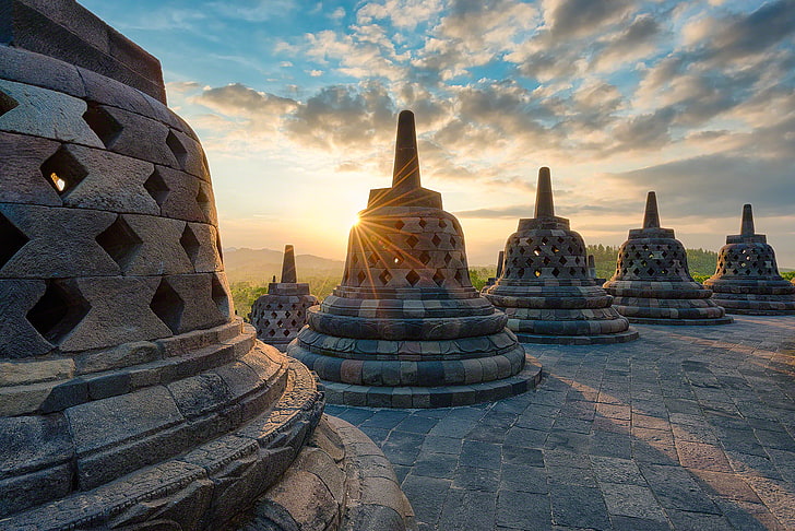 Sejarah Borobudur, stupa, borobudur, building, outdoors