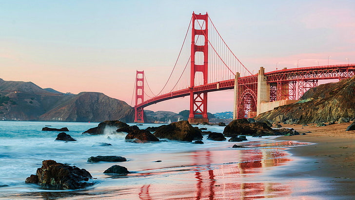 SF Golden Gate Bridge, urban, scenic, crane, river