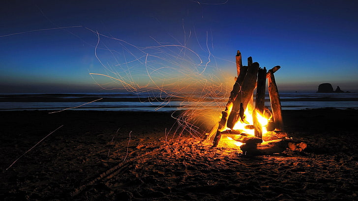 Small Campfire, clouds, orange, horizon, evening Free HD Wallpaper