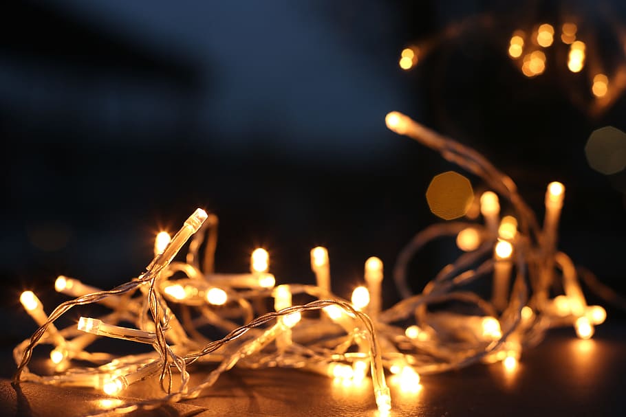 Snowflake String Lights, christmas lights, metal, luminescence, focus on foreground Free HD Wallpaper