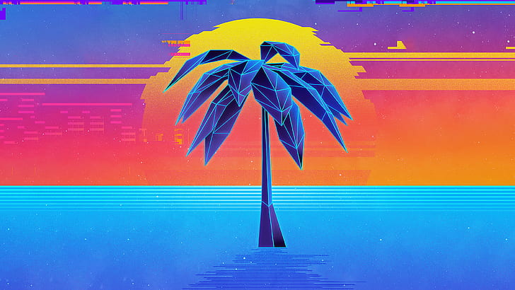 Spotify Playlist Covers 80s, retro style, 80s, 1980s, palm trees Free HD Wallpaper