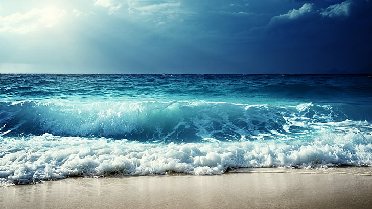 Sunset Water Ocean Wave, cloud, daytime, beach, calm Free HD Wallpaper