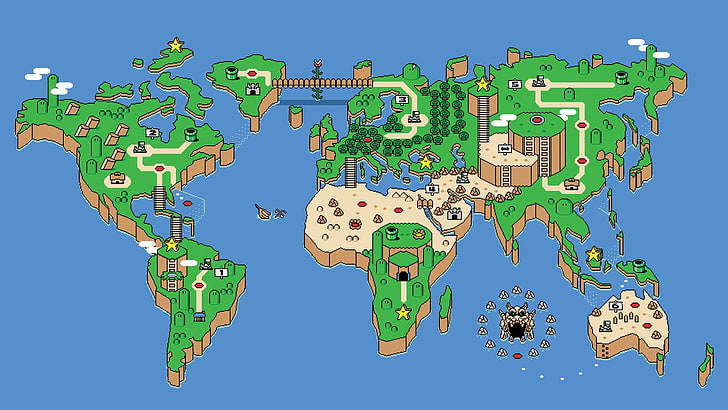 Super Mario Bros 3 Nintendo, world map, blue, no people, outdoors Free HD Wallpaper