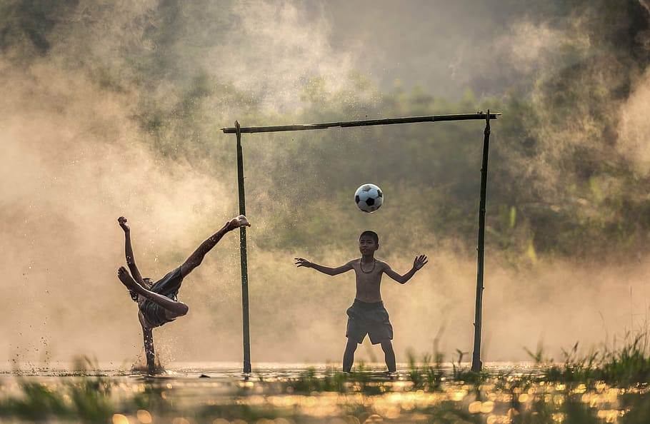 Toddlers Playing Soccer, sports equipment, the game, sunset, laos Free HD Wallpaper