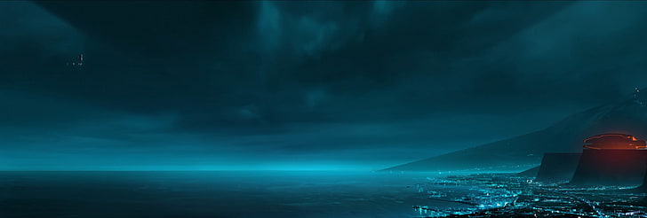 Tron Legacy Movie, nightlife, horizon over water, laser, light  natural phenomenon Free HD Wallpaper