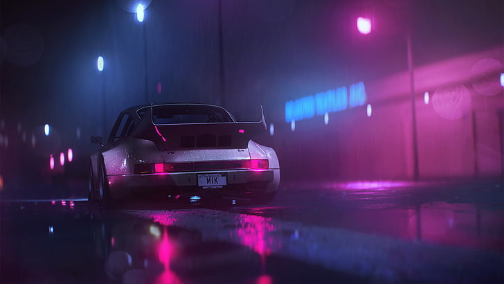 Vaporwave Mustang, driving, night, lighting equipment, land vehicle Free HD Wallpaper