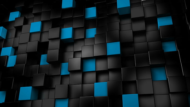 Yellow Blue 3D Cubes, ornament, square, element, seamless Free HD Wallpaper