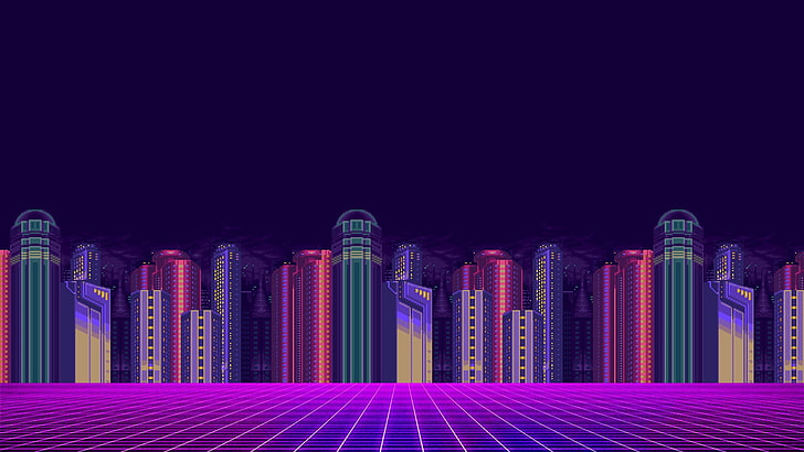 8-Bit City, synth pop, synthwave, bit, minimalism Free HD Wallpaper