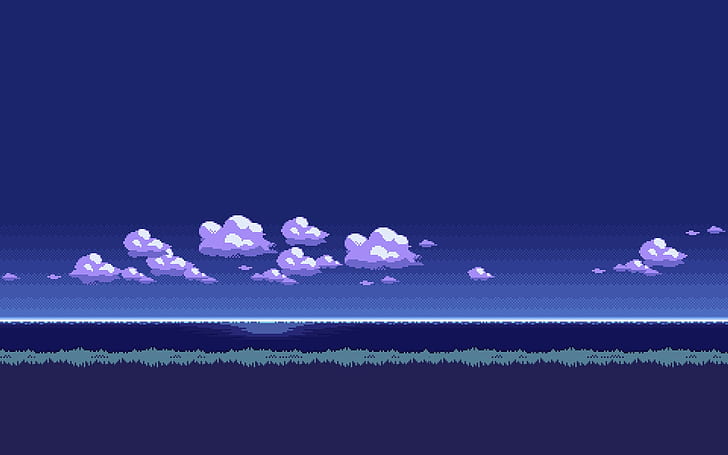 8-Bit, cloud  sky, scenics  nature, sea, night