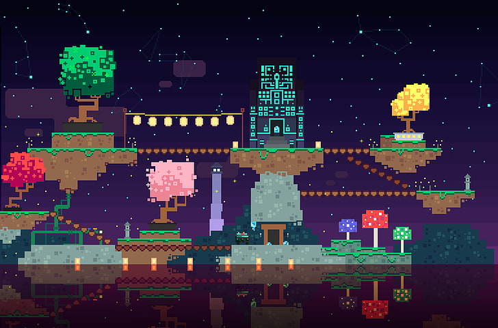 8-Bit Game Characters, sky, night, digital composite, fez Free HD Wallpaper