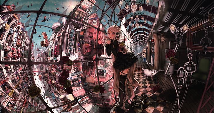 Anime City Lights, gothic lolita, anime, city, steampunk Free HD Wallpaper