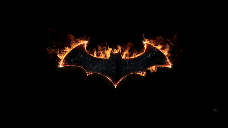 Batman Logo, burning, no people, bonfire, dark