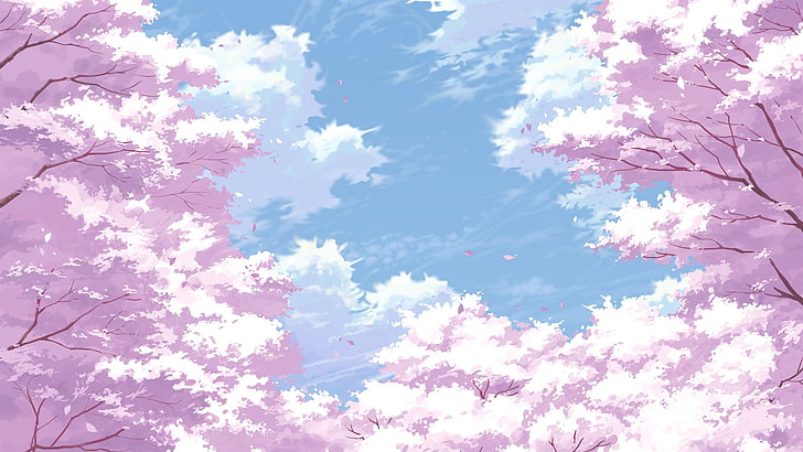 Cherry Blossom Tree Anime, day, cloud  sky, sky, tree