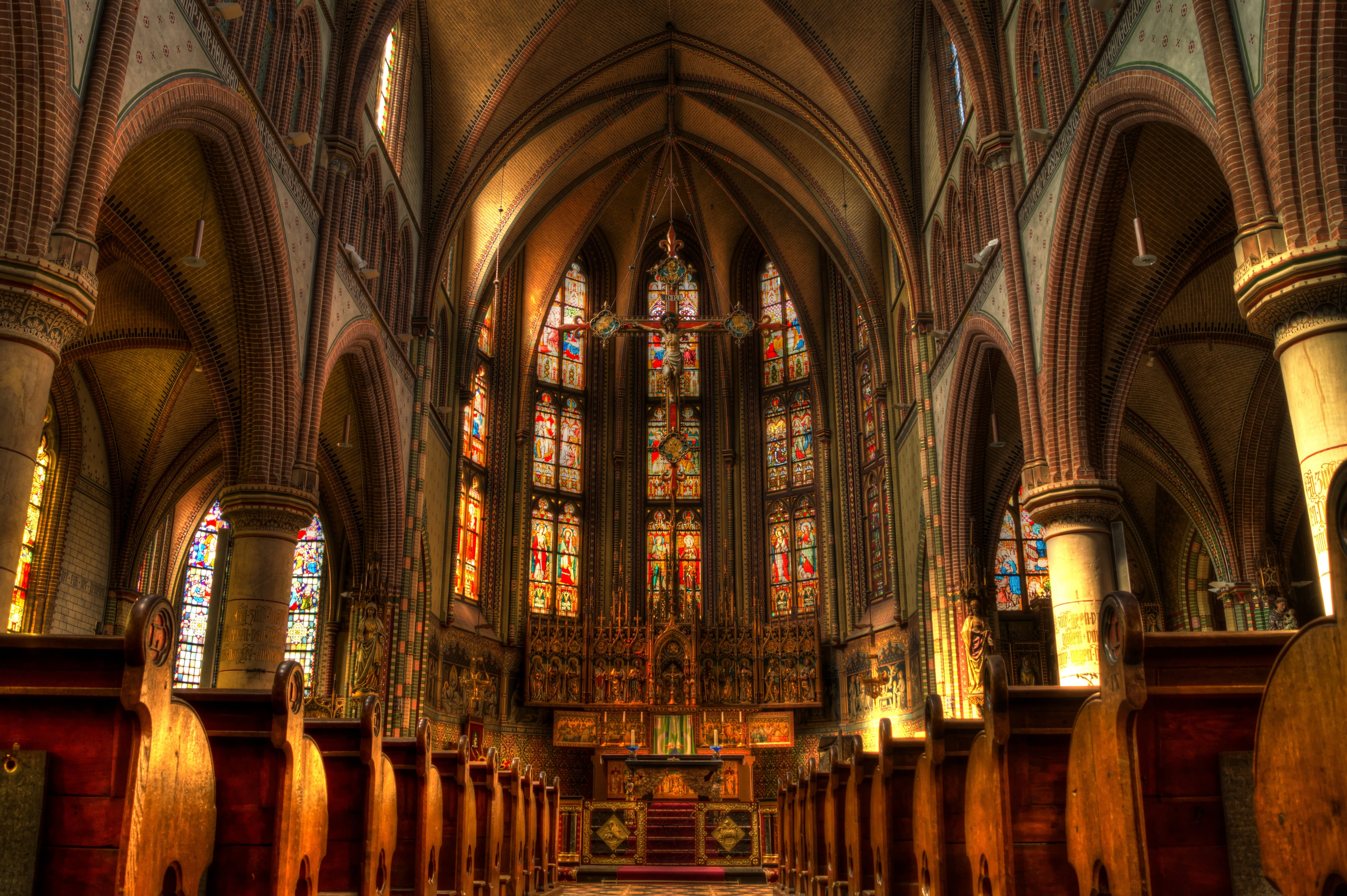 Christian Church Altar, built structure, stained glass, aisle, glass