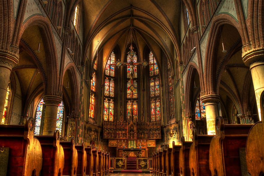 Christian Church Altar, built structure, stained glass, aisle, glass Free HD Wallpaper