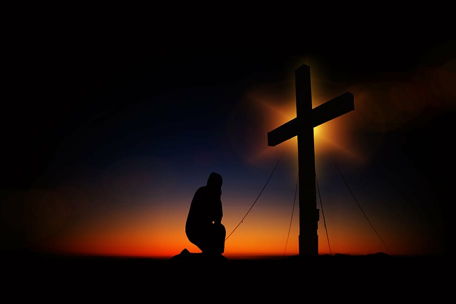 Cowboy at Cross Silhouette, crucifixion, back lit, jesus, nature Free HD Wallpaper