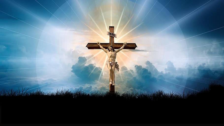 Cross of Jesus, christianity, cloud  sky, bright, human representation Free HD Wallpaper
