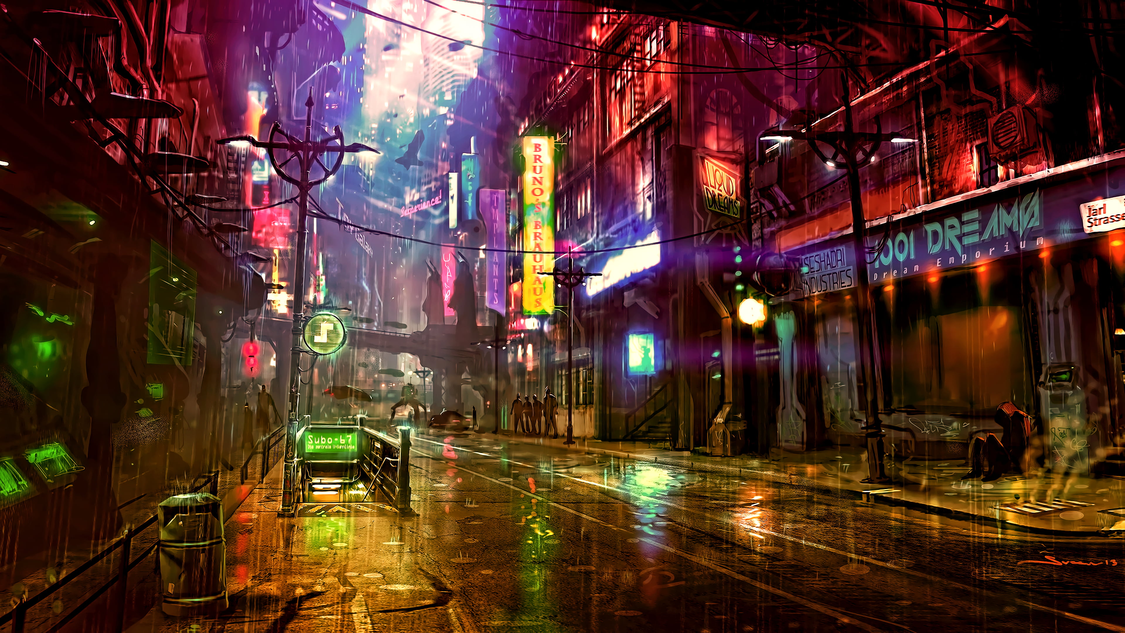 Cyberpunk Building, neon, road, artwork, street light