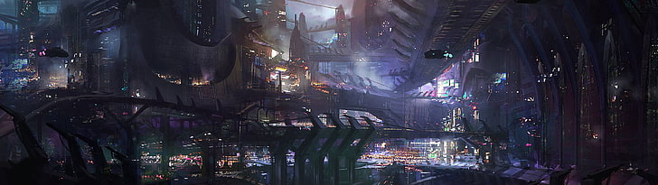 Cyberpunk City Concept Art, dusk, dark, cityscape, reflection Free HD Wallpaper